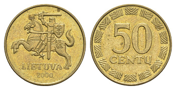 Литва 50 центов 2000 KM 108 никель латунь aUNC 4633-853