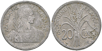 Французский Индокитай 20 сантимов 1945 KM 29 алюминий 4582-914