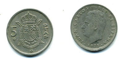 Испания 5 песет 1975 (78) Хуан Карлос I (1975-2014) KM 807 медно-никель 25-2043