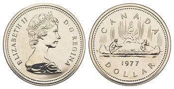 Канада 1 доллар 1977 Елизавета II (1952-2022), каноэ KM 117 никель PROOF-LIKE (BU) 4185-545