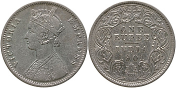 Британская Индия 1 рупия 1901 Виктория (1837-1901) KM 492 серебро 4557-722