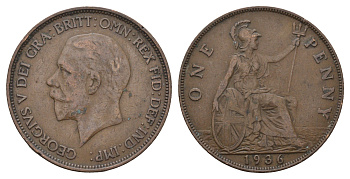 Великобритания 1 пенни 1936 Георг V (1910-1936) KM 838, Spink 4055 бронза 221-311