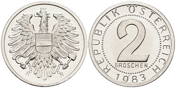 Австрия 2 гроша 1983 KM 2876 алюминий PROOF 192-367