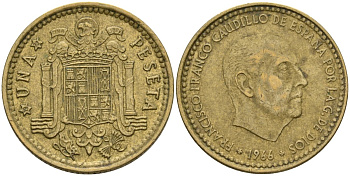 Испания 1 песета 1966 (73) Франсиско Франко (1939-1975) KM 796 алюминиевая бронза 4604-412