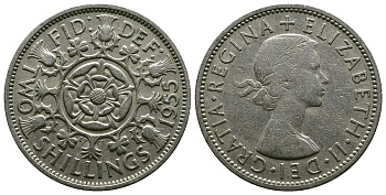 Великобритания 2 шиллинга (флорин) 1955 Елизавета II (1952-2022) KM 906, Spink 4146 медно-никель 4607-921