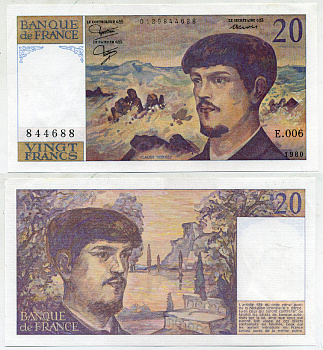 ФРАНЦИЯ 20 ФРАНКОВ 1980 Pick 151a бумага аUNC 7217-66-3