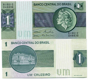 БРАЗИЛИЯ 1 КРУЗЕЙРО 1980 ВТОРОЙ ВЫПУСК, СЕРИЯ В 16012, ГОЛОВА СВОБОДЫ, ПОДПИСЬ 20 Pick 191Аc бумага UNC (ПРЕСС) 7551-22-2-1