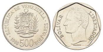 Венесуэла 500 боливаров 1998 год-тип, Симон Боливар Y 79.1 сталь плакированная никелем UNC 4666-1241