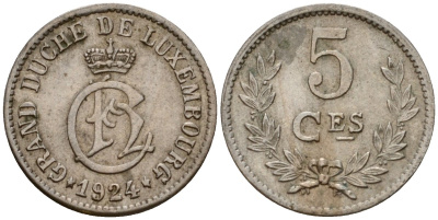 Люксембург 5 сантимов 1924 Шарлотта (1918-1964) KM 33 медно-никель 4602-363