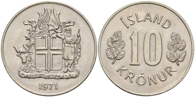 Исландия 10 крон 1971  KM 15 медно-никель    4143-217