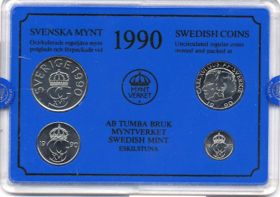Швеция набор монетного двора из 4 монет 1990 Карл XVI Густав (1973- ) в пластике KM MS54 UNC 4-3-7-163