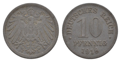 Германия 10 пфеннигов 1918 KM 26, J. 299 цинк 4659-153