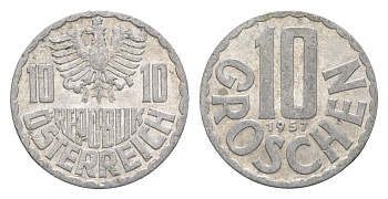 Австрия 10 грошей 1957 KM 2878 алюминий 4576-1012