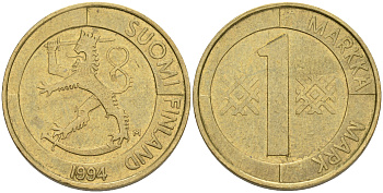 ФИНЛЯНДИЯ 1 МАРКА 1994 M KM 76 алюминиевая бронза 4556-532
