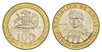 Чили 100 песо 2015 KM 236 биметалл UNC 4641-534