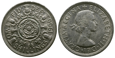 Великобритания 2 шиллинга (флорин) 1966 Елизавета II (1952-2022) KM 906, Spink 4146 медно-никель 4382-632
