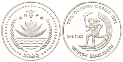 Бангладеш 1 така 1992 XXV Олимпийские игры в Барселоне 1992 год, бег KM 14 серебро PROOF 272-1345