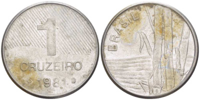 Бразилия 1 крузейро 1981 сахарный тростник KM 590 нержавеющая сталь 51-1653