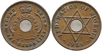 Нигерия 1/2 пенни 1959 Елизавета II (1952-), Британский протекторат KM 1 бронза 4387-212