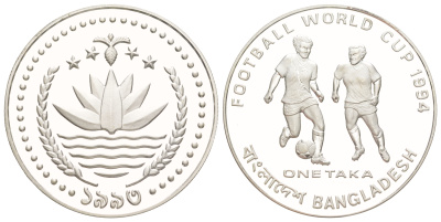 Бангладеш 1 така 1993 Чемпионат мира по футболу 1994, США KM 16 серебро PROOF 272-1512