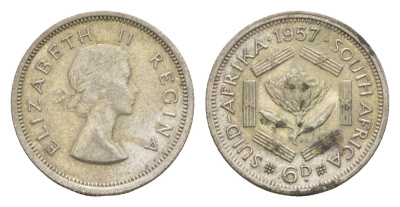 ЮАР 6 пенсов 1957 KM 48 серебро 4643-829