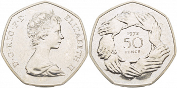 Великобритания 50 пенсов 1973 Елизавета II (1952-2022), вступление в Европейское экономическое сообщество KM 918, Spink 4224 медно-никель UNC 115-1134