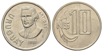 Уругвай 10 новых песо 1981 KM 79 медно-никель UNC 4650-744