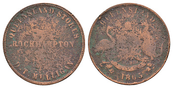 Австралия, Квинсленд 1 пенни 1863 Д.Т. Мулиган KM Tn178 медь 1518-1635