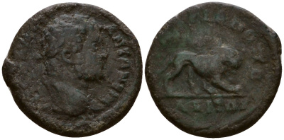 Римская Империя, Провинция Нижняя Мезия, Маркианополь AE 198 - 217 Каракалла, бюст императора / лев Varbanov 909, Moushmov 442 бронза 1100-8-16