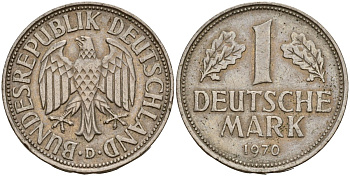 ФРГ 1 марка 1970 D KM 110, J. 385 медно-никель 4187-1116