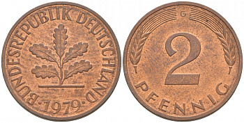 ФРГ 2 ПФЕННИГА 1979 G KM 106a, J.381a сталь плакированная сталь плакированная медьюю 44-138
