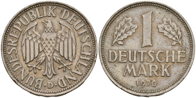 ФРГ 1 марка 1970 D KM 110, J. 385 медно-никель 4187-1116