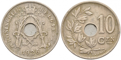 БЕЛЬГИЯ 10 САНТИМОВ 1926 BELGIE KM 86 медно-никель 68-252