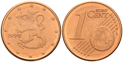 Финляндия 1 евроцент 1999  KM 98 сталь плакированная медью  UNC  4160-366