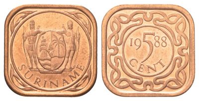 Суринам 5 центов 1988 KM 12b сталь плакированная медью UNC 4625-319