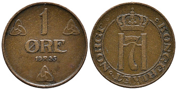 НОРВЕГИЯ 1 ЭРЕ 1925 ХОКОН VII (1905-1957) KM 367 бронза 66-138