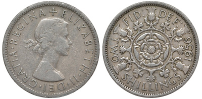 Великобритания 2 шиллинга (флорин) 1956 Елизавета II (1952-2022) KM 906, Spink 4146 медно-никель 4123-922