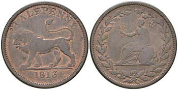 Великобритания 1/2 пенни 1813 Лев, гурт гладкий Withers 610 медь 4511-354