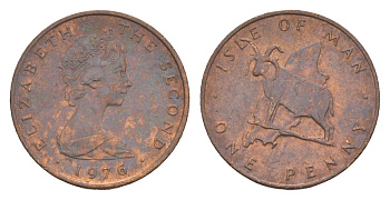 Остров Мэн 1 пенни 1976 PM, Елизавета II (1952-2022) KM 33 бронза 4651-352