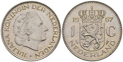 Нидерланды 1 гульден 1967 Юлиана (1948-1980) KM 184a никель UNC 4579-514