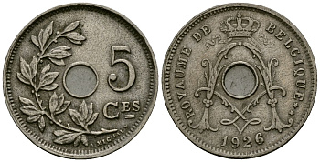 Бельгия 5 сантимов 1926 Belgique KM 66 медно-никель 4173-548