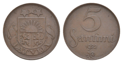 Латвия 5 сантимов 1922 KM 3 бронза 4658-1154