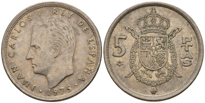 Испания 5 песет 1975 (80) Хуан Карлос I (1975-2014) KM 807 медно-никель 210-323