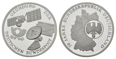 ФРГ МЕДАЛЬ 1989 50 ЛЕТ ФРГ, КОСМОС, 40 мм, 19,9 гр серебро PROOF 05-095-13