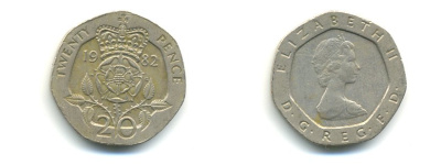 Великобритания 20 пенсов 1982 Елизавета II (1952-2022) KM 931, Spink 4230 (G1) медно-никель 59-342