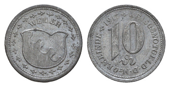Вайлер 10 пфеннигов 1917 Funck 584.2, Men18 33038.2 цинк 4659-264