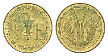 Западная Африка (BCEAO) 5 франков 1980 Центральный банк государств Западной Африки KM 2a медь алюминий никель aUNC 4643-744