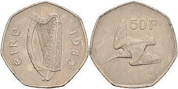 Ирландия 50 пенсов 1982 ВАЛЬДШНЕП KM 24 медно-никель 88-643