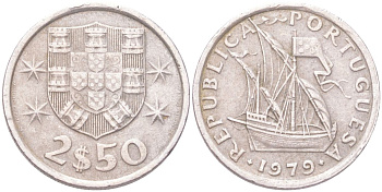 Португалия 2,5 эскудо 1979 KM 590 медно-никель 4611-926