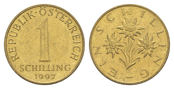 Австрия 1 шиллинг 1997 KM 2886 алюминиевая бронза UNC 4563-252